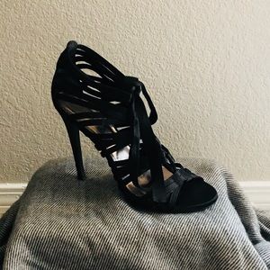 Strappy black lace up heels
